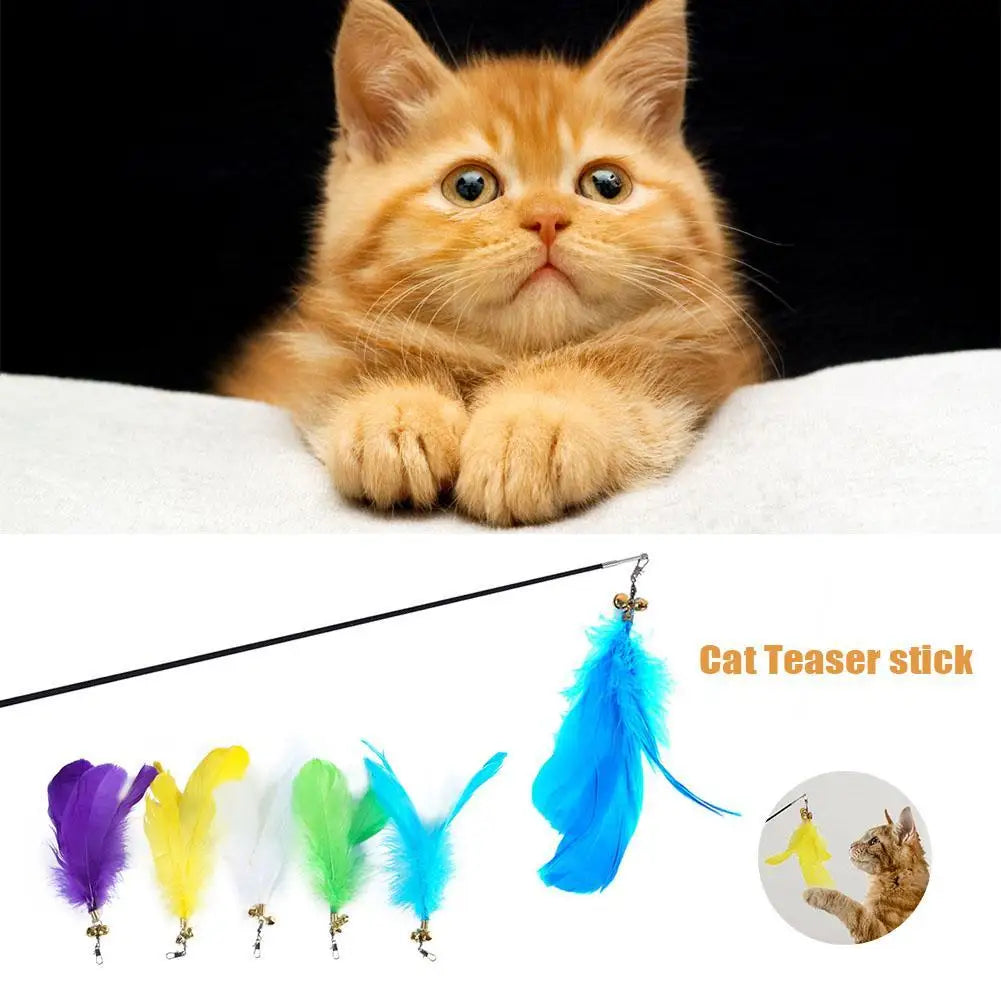 Interactive Cat Feather Toy Feather Teaser Stick Wand Interactive Catcher Teaser for Cat Kitten Having Fun Exerciser Playing