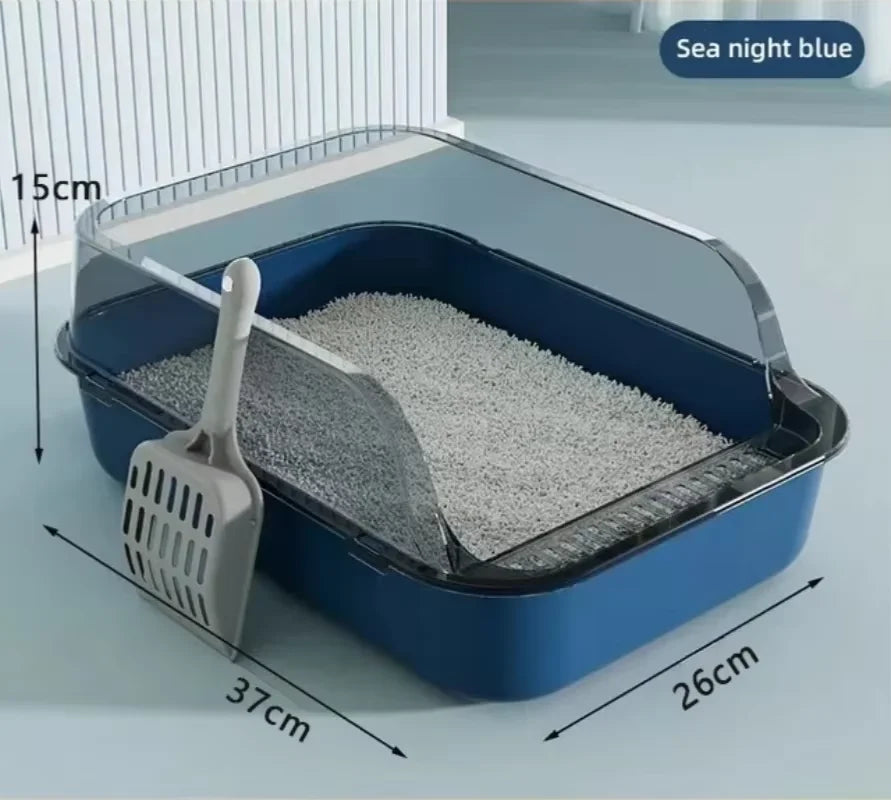 Semi-Enclosed Cat Litter Box with Splashproof High Sides