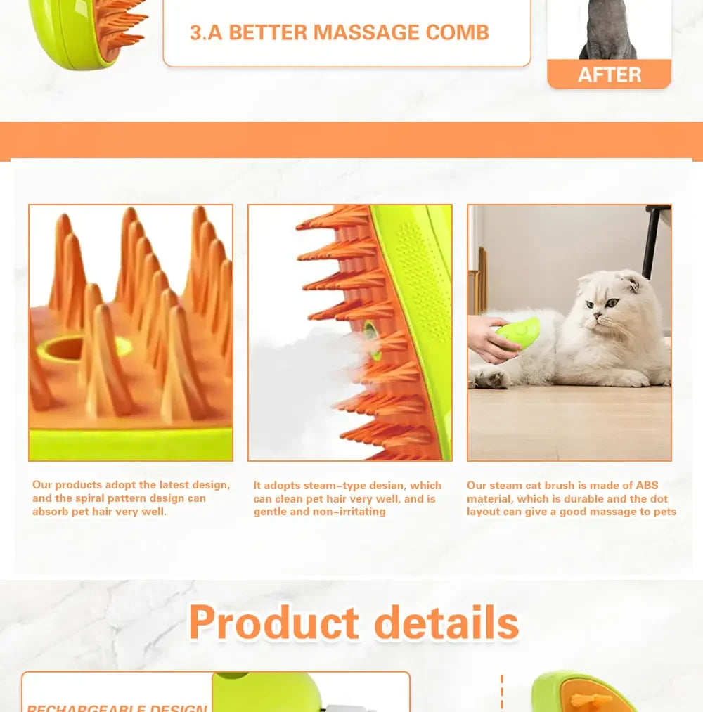 Cat Dog Steam Brush Electric Sprayer for Massage Grooming