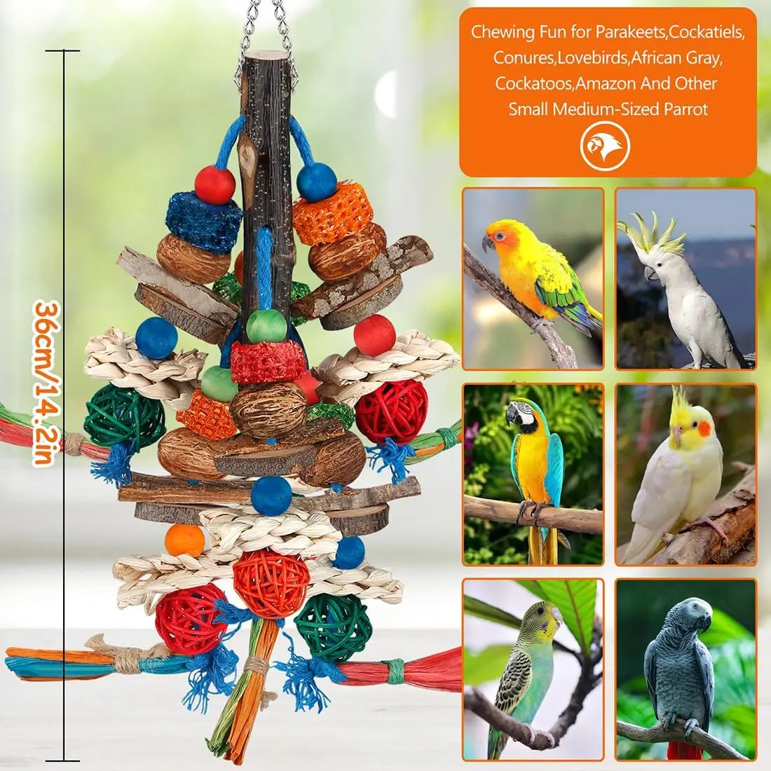 Natural Parrot Chewing Toy for Small to Medium Birds