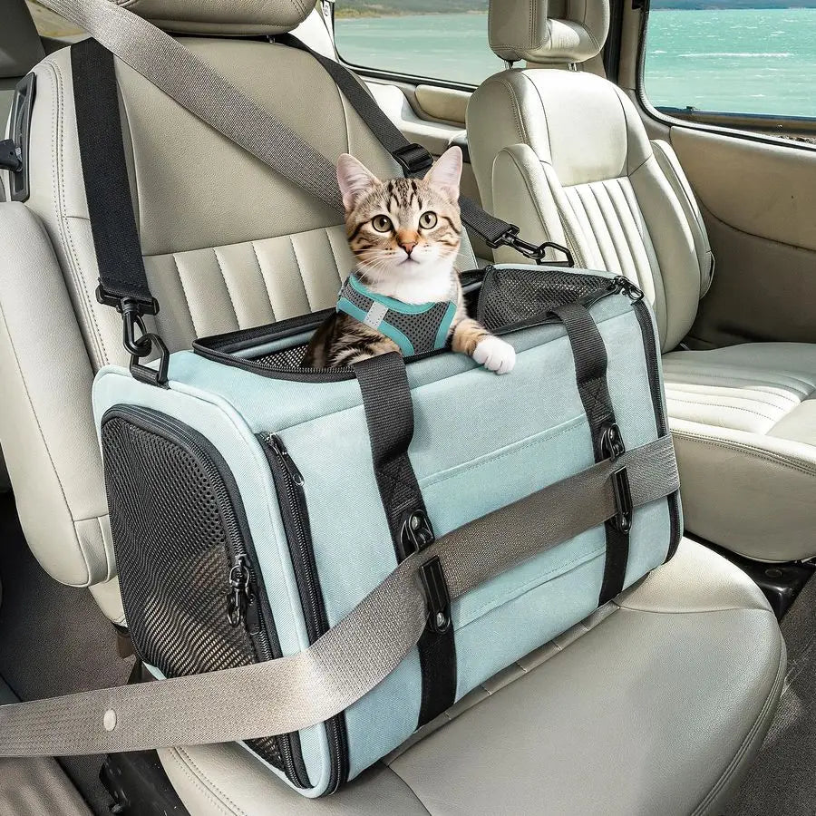 Airline Approved Pet Dog Cat Car Carrier with Safety Buckles