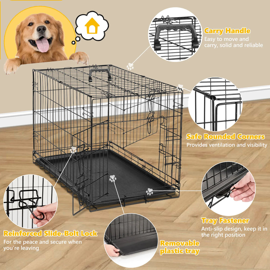 48 In Double Door Folding Metal Dog Cage