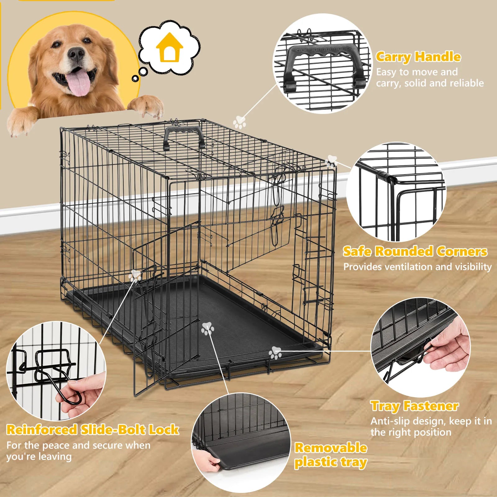 48 In Double Door Folding Metal Dog Cage