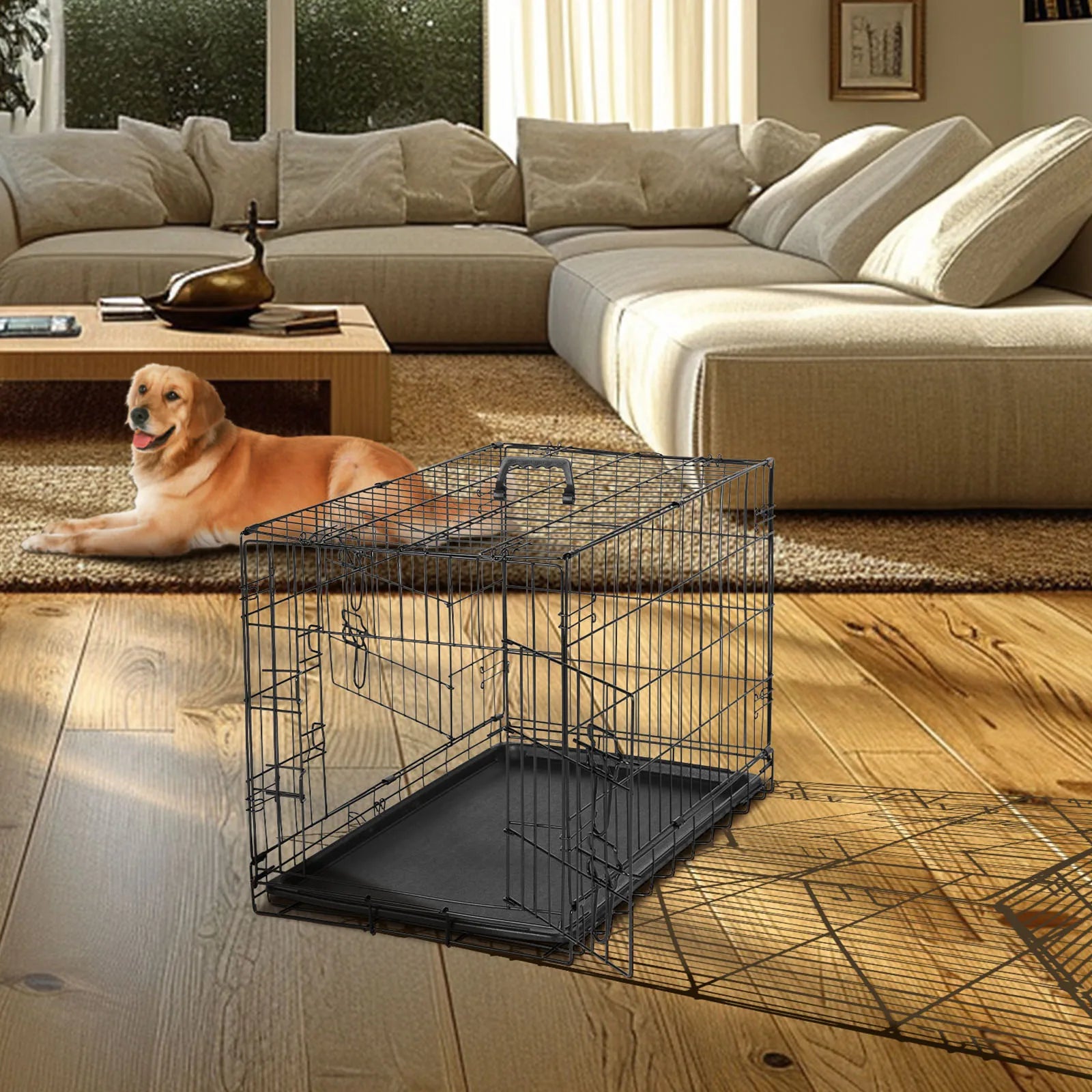 48 In Double Door Folding Metal Dog Cage